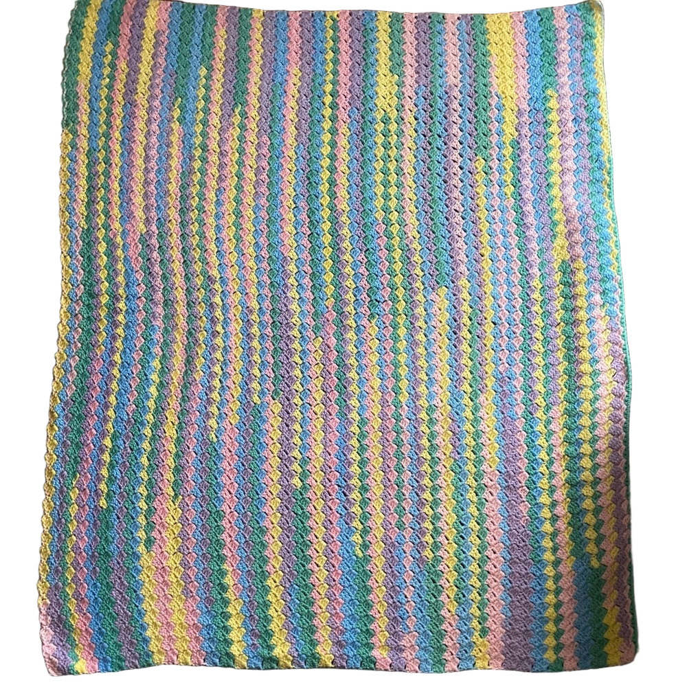 Handmade Pastel Striped Crochet Blanket​